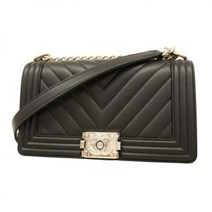 Chanel Shoulder Bag Boy Chanel V Stitch Lambskin Black Silver Hardware Ladies